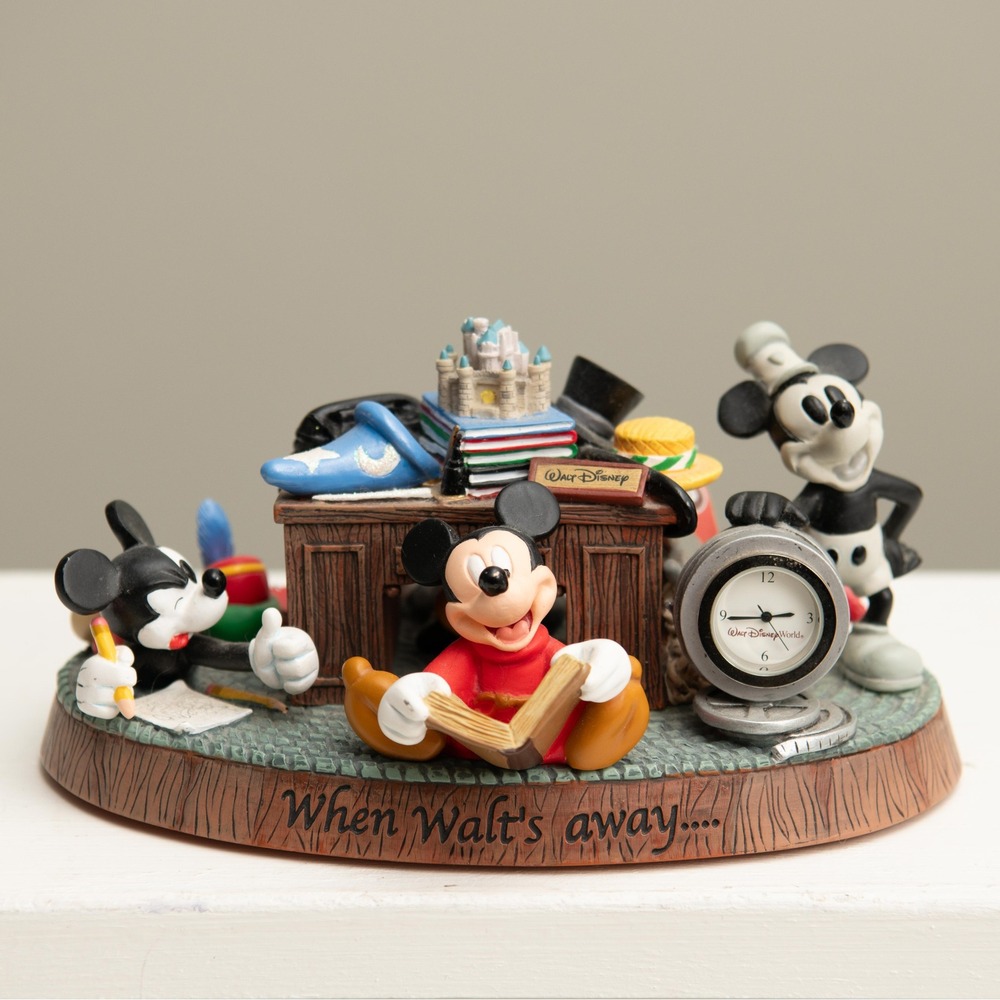 Disney Mickey Mouse When Walt's Away Desk Clock Rare Nostalgic Disney
